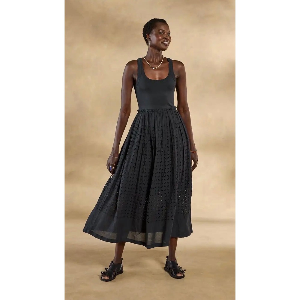 Sundance Idylla Popover Maxi Tank Dress Eyelet Mixed Media Womens Size L Black